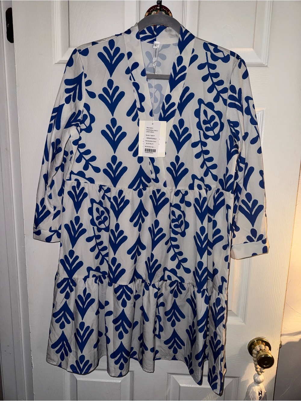 Moonsea White Dress with Bold Blue Botanical Print